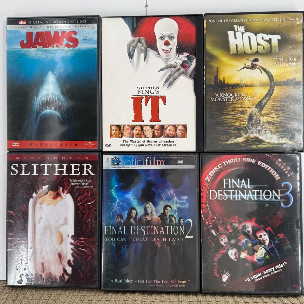 6 DVD Lot Action Horror R Rated  Jaws +IT +Final Destination +The Host +Slither
